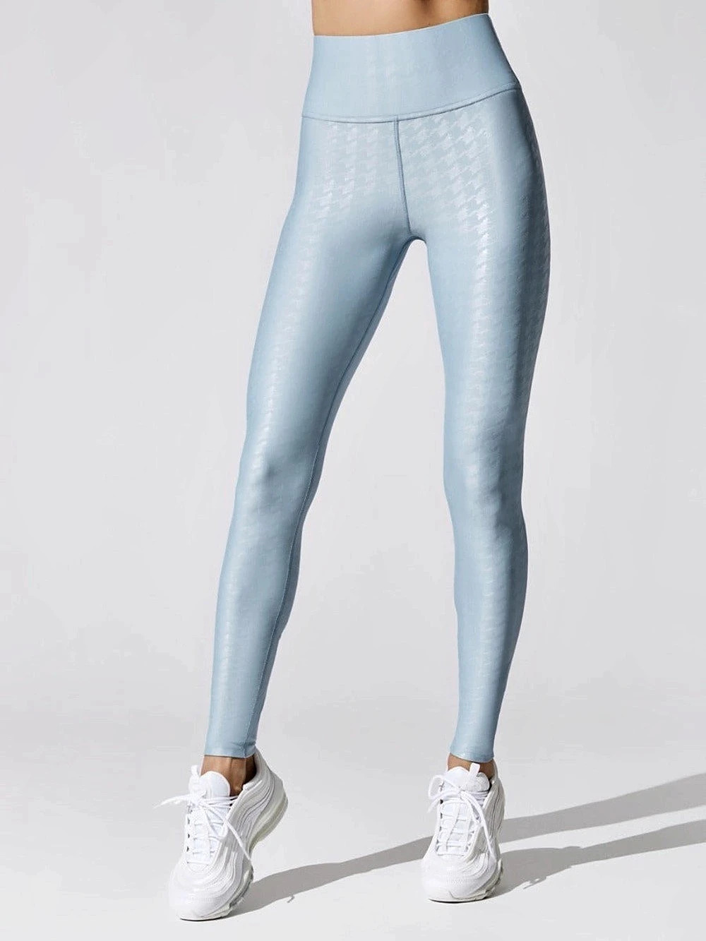 Carbon38 Hi Rise Full length Legging, Houndstooth Takara Shine, Glacier Blue, S